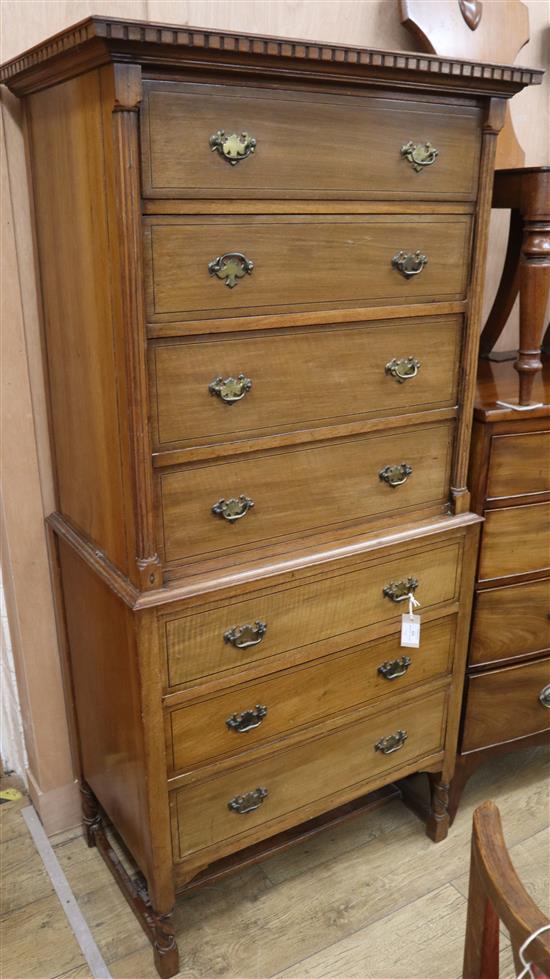 An Edwardian strung mahogany six drawer tallboy W.76cm, H.164cm